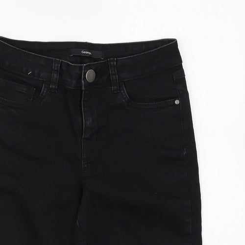 George Womens Black Cotton Compression Shorts Size 8 L9 in Regular Zip