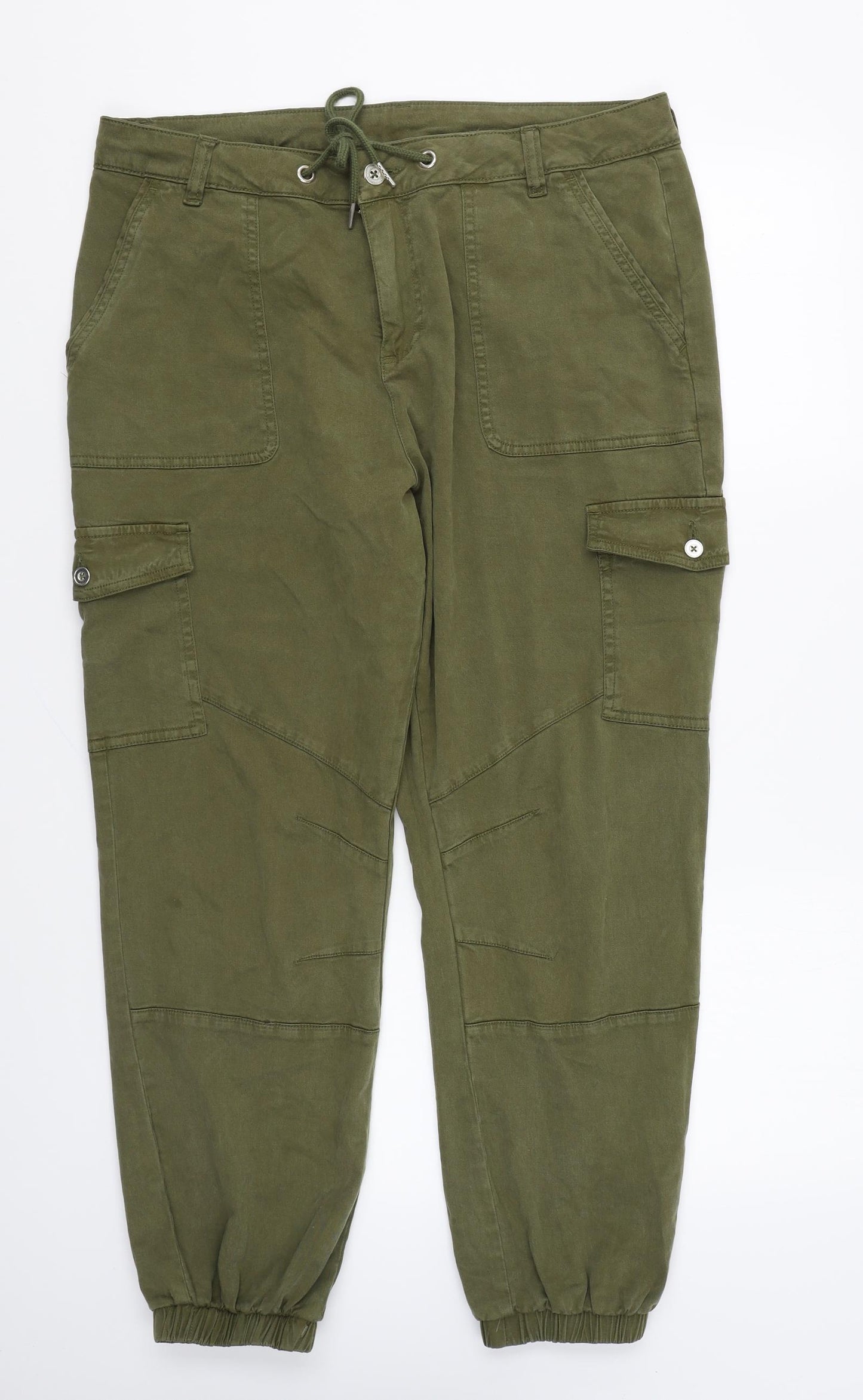 Very Womens Green Lyocell Cargo Trousers Size 16 L25 in Regular Zip