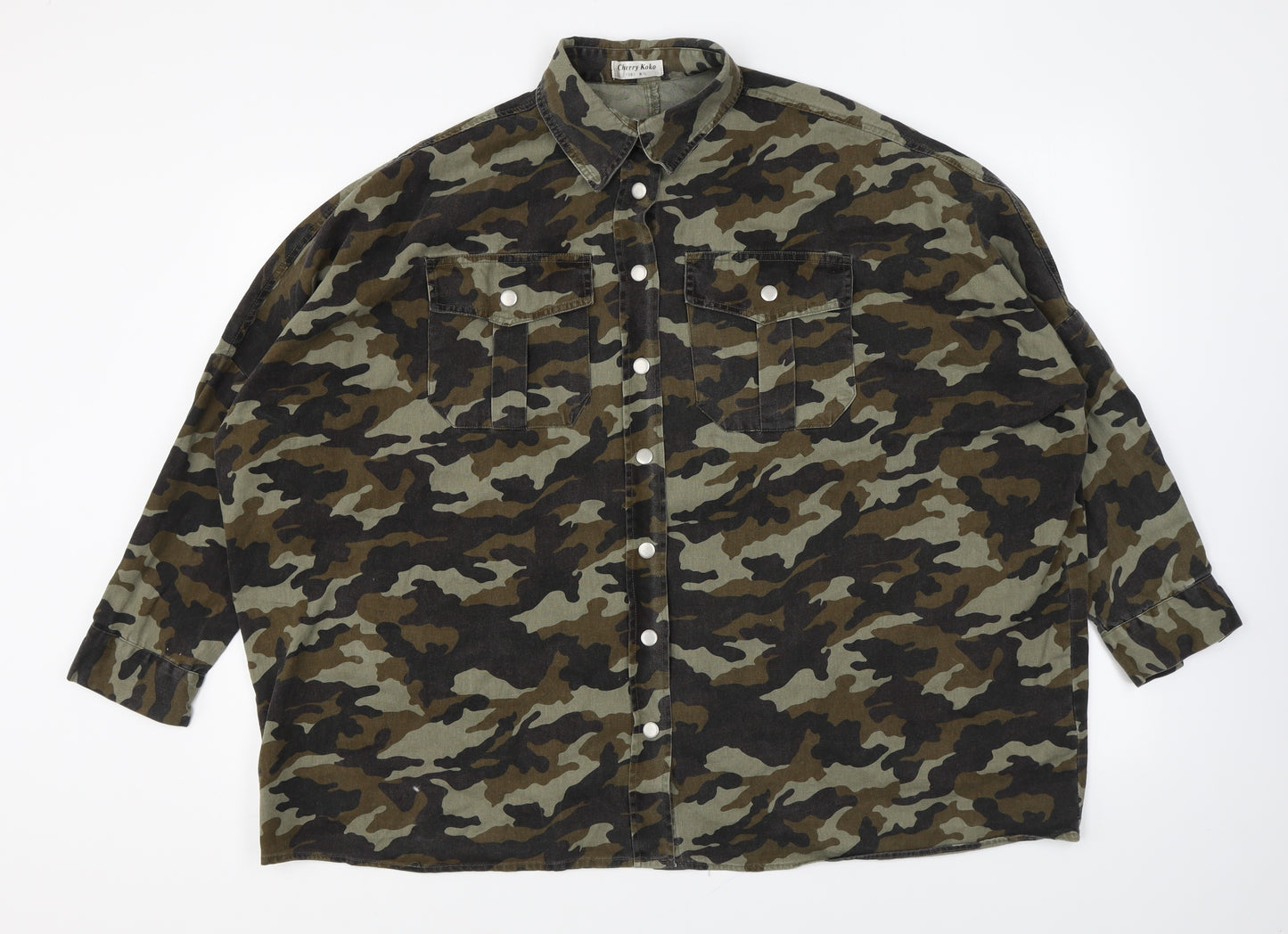 Cherry Koko Womens Green Camouflage Jacket Size M Button