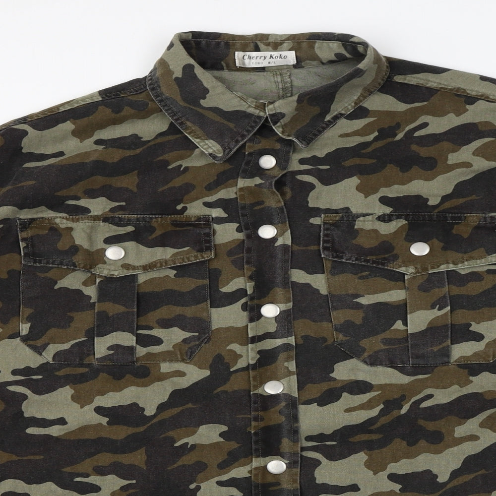 Cherry Koko Womens Green Camouflage Jacket Size M Button