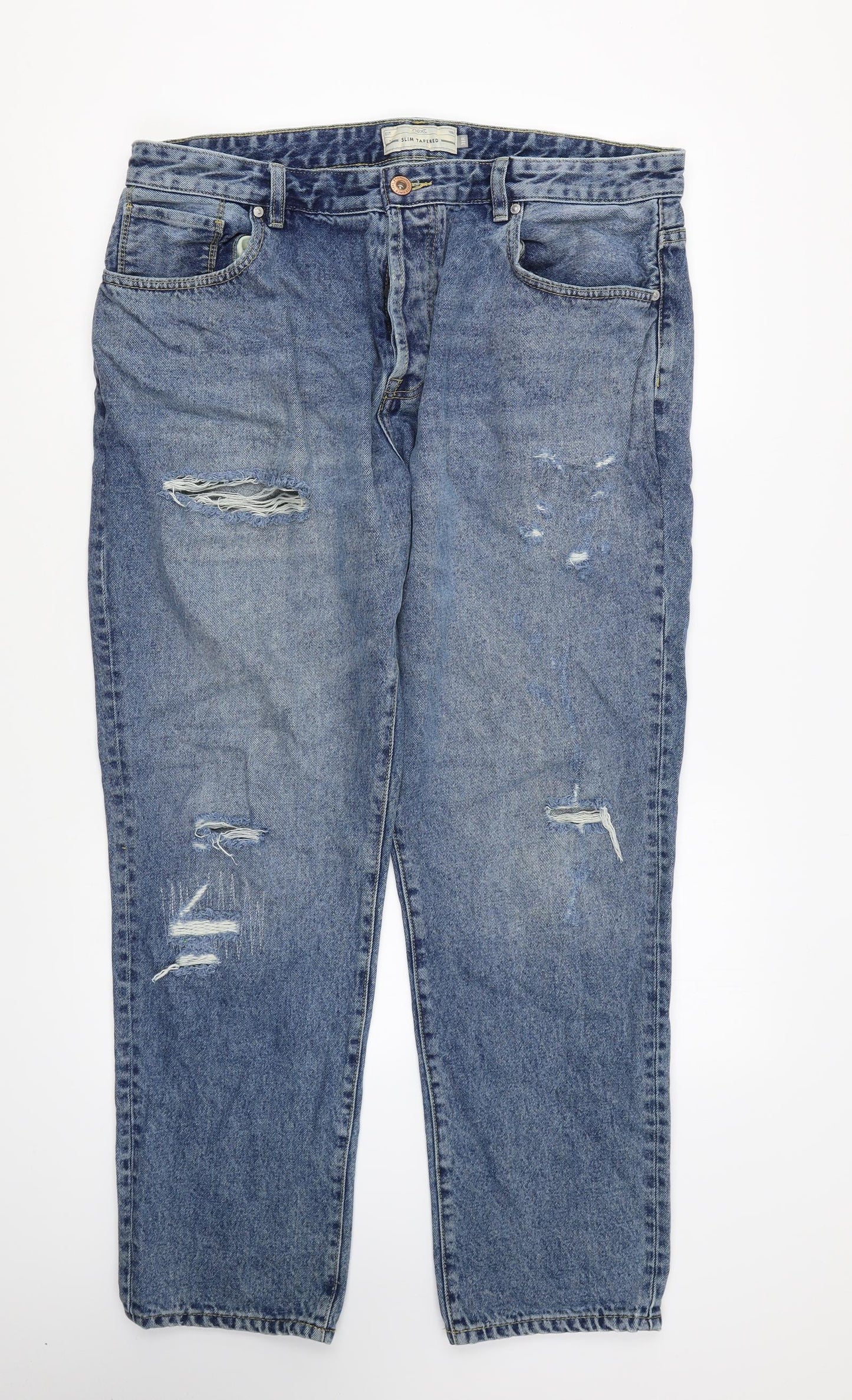NEXT Mens Blue Cotton Tapered Jeans Size 38 in L29 in Regular Zip