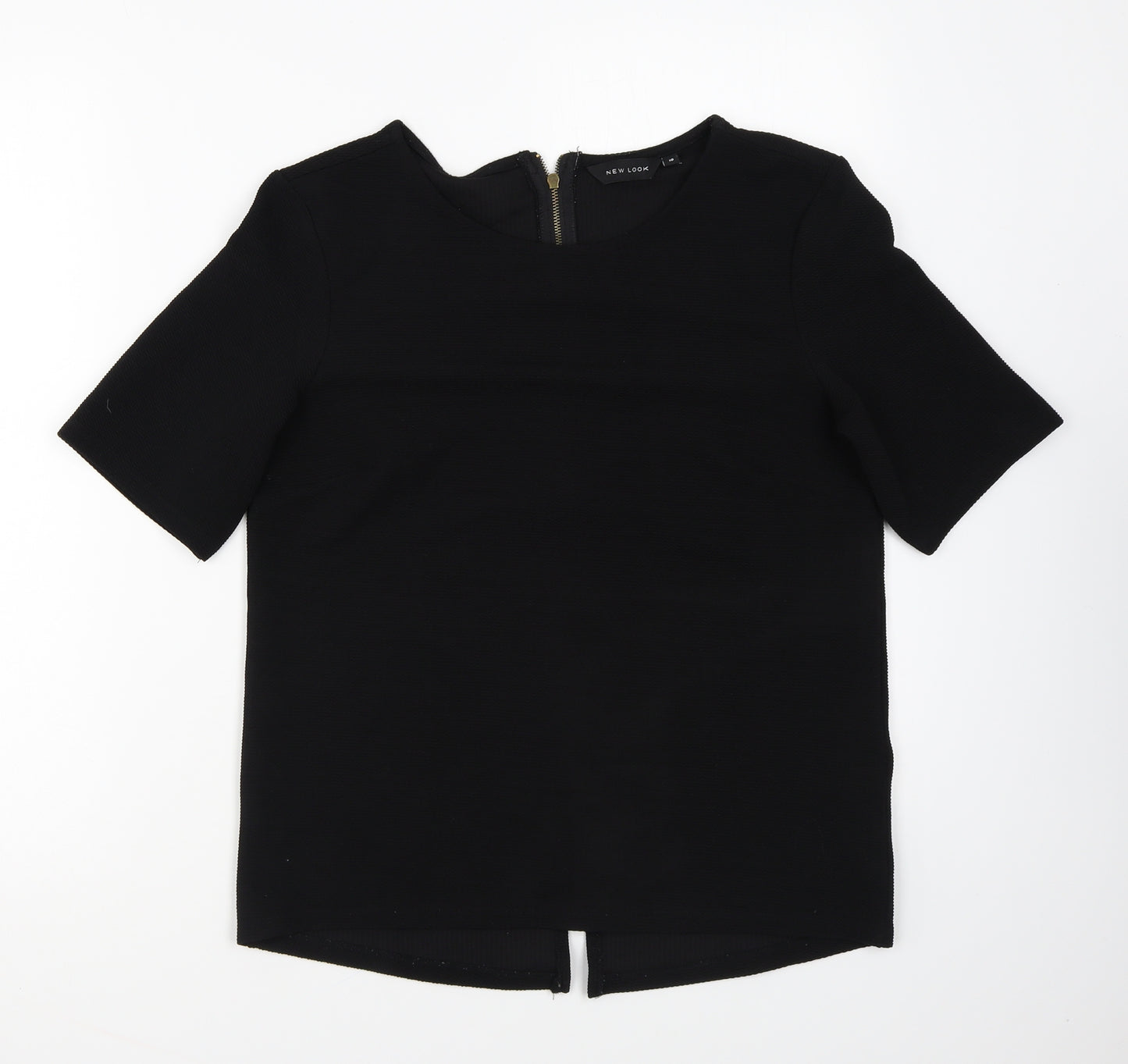New Look Womens Black Polyester Basic T-Shirt Size 10 Round Neck