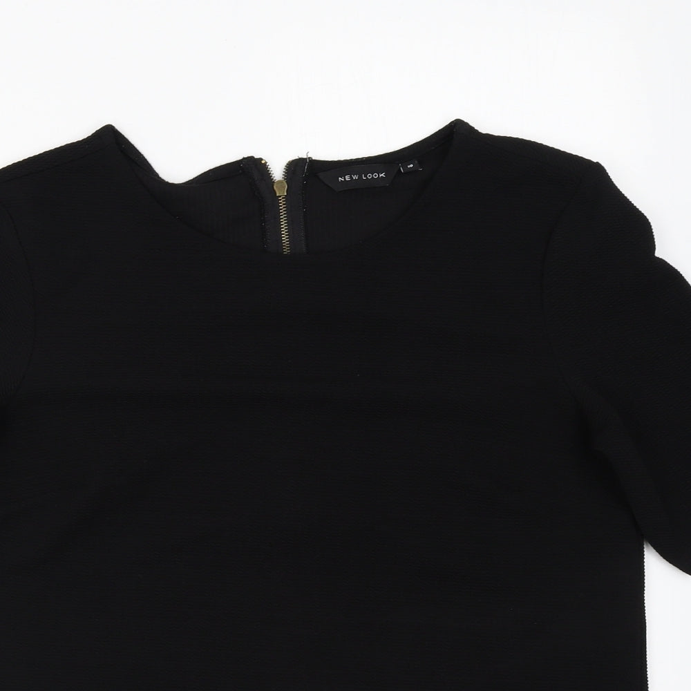 New Look Womens Black Polyester Basic T-Shirt Size 10 Round Neck