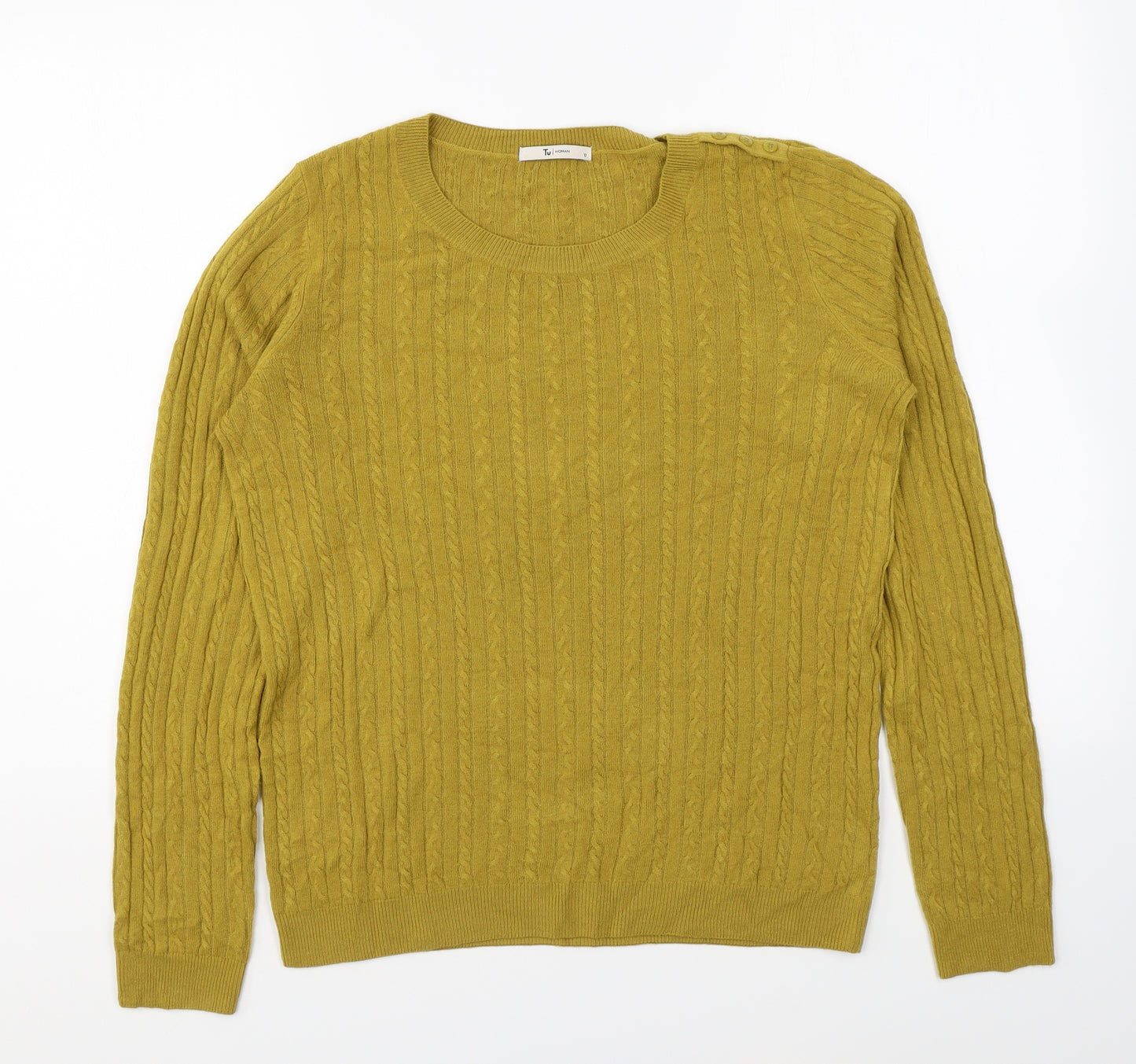 TU Womens Yellow Round Neck Acrylic Pullover Jumper Size 12