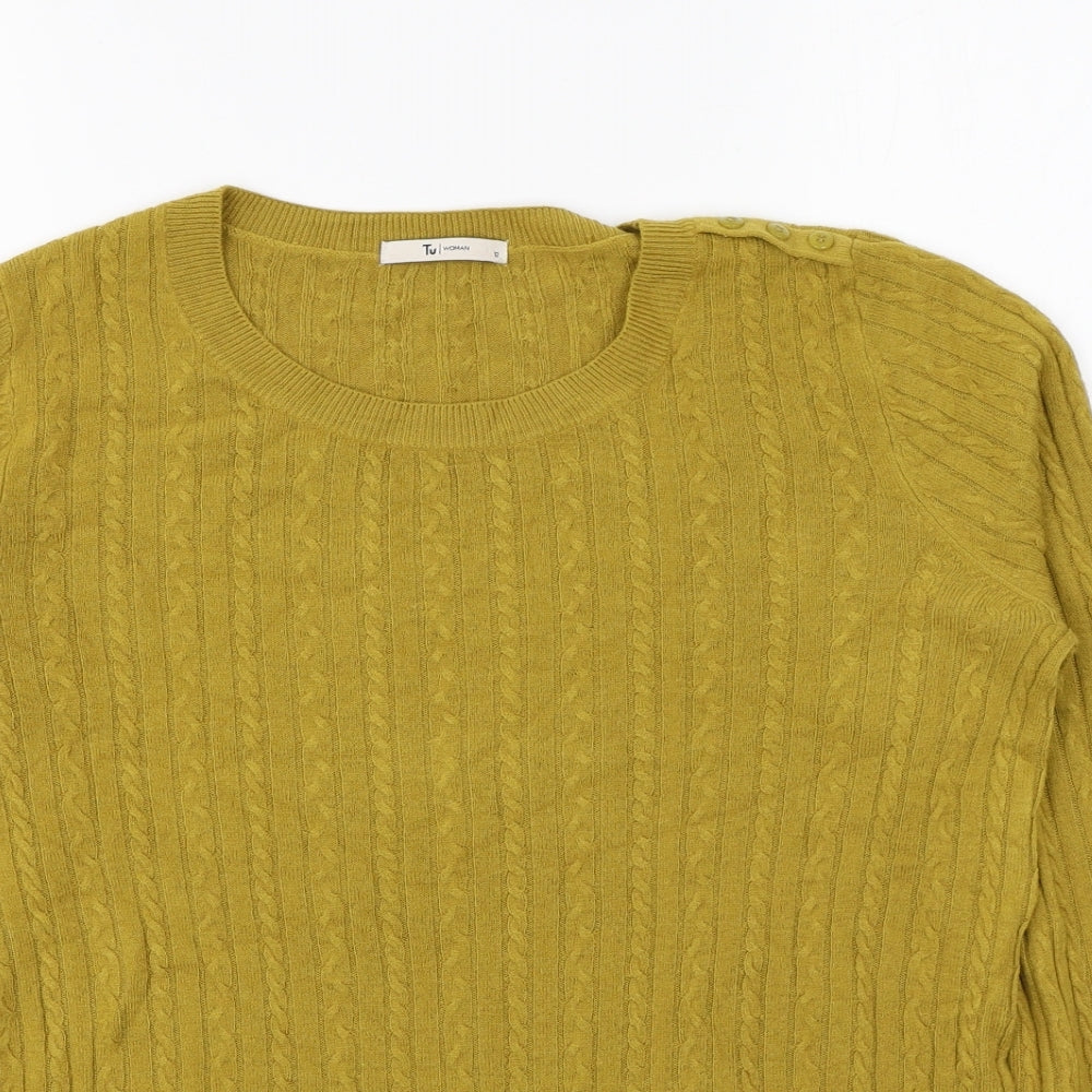 TU Womens Yellow Round Neck Acrylic Pullover Jumper Size 12