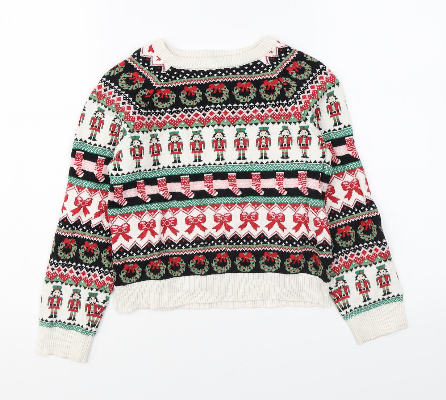 TU Girls Multicoloured Round Neck Geometric Cotton Pullover Jumper Size 9 Years Pullover - Christmas