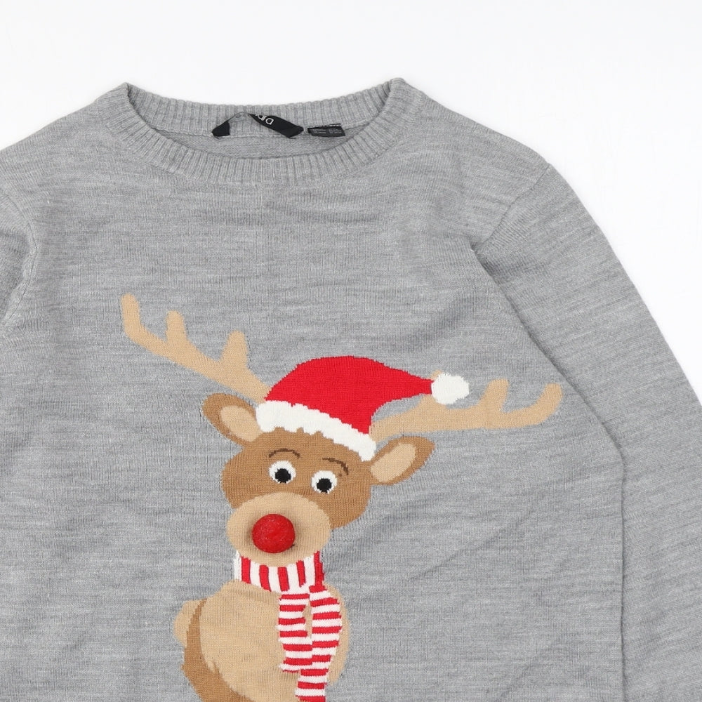 ESMARA Womens Grey Round Neck Polyamide Pullover Jumper Size XS - Christmas