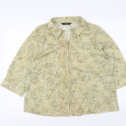 Bonmarché Womens Yellow Floral Polyester Basic Button-Up Size 20 Collared