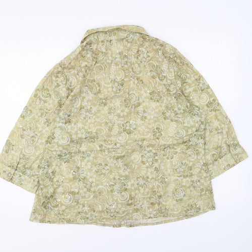 Bonmarché Womens Yellow Floral Polyester Basic Button-Up Size 20 Collared