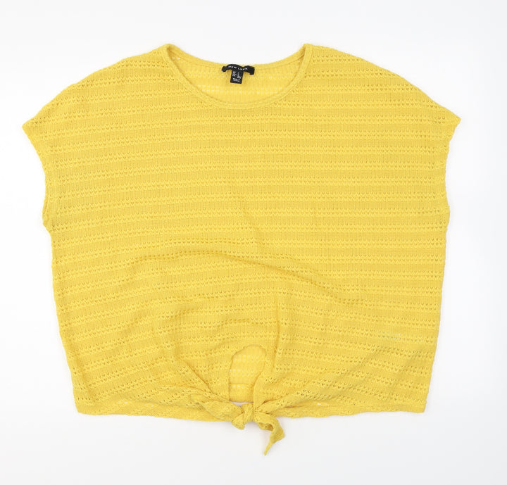 New Look Womens Yellow Round Neck Polyester Pullover Jumper Size L