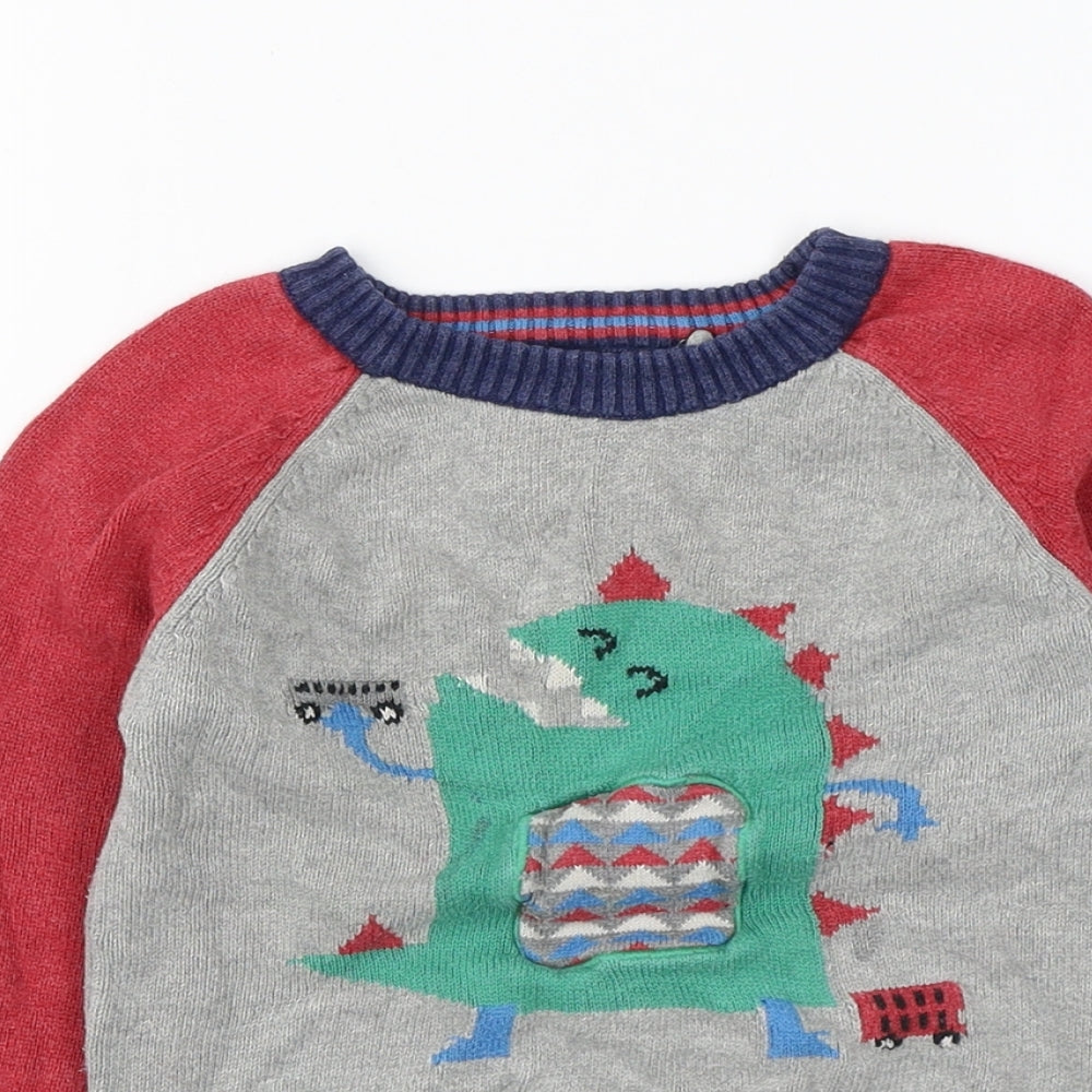 TU Girls Grey Round Neck Cotton Pullover Jumper Size 2-3 Years Pullover - Dinosaur