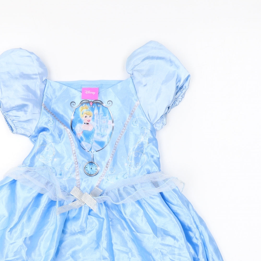 Disney Girls Blue Polyester Fit & Flare Size 3-4 Years V-Neck Pullover - Cinderella
