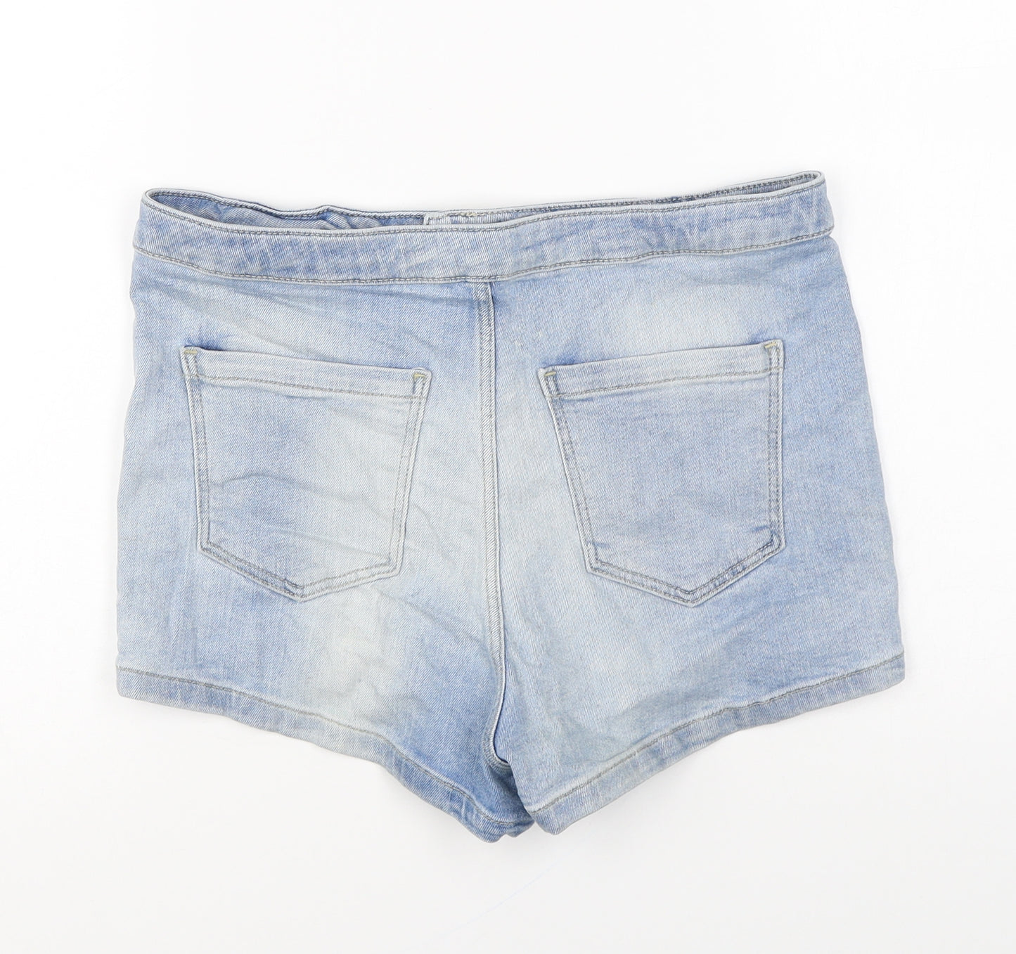 Topshop Womens Blue Cotton Hot Pants Shorts Size 12 L3 in Regular Zip