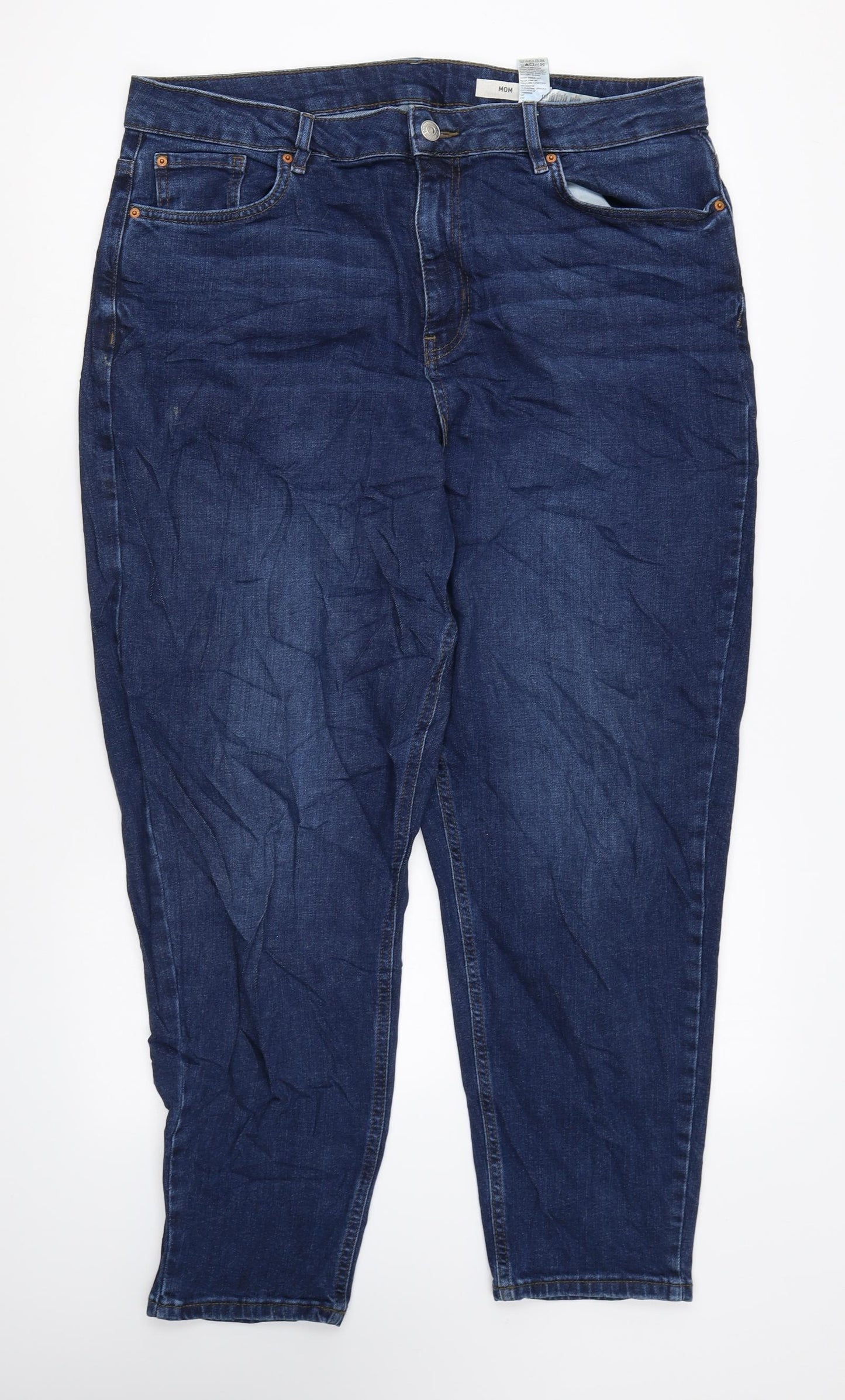 Marks and Spencer Womens Blue Cotton Mom Jeans Size 16 L26 in Regular Zip