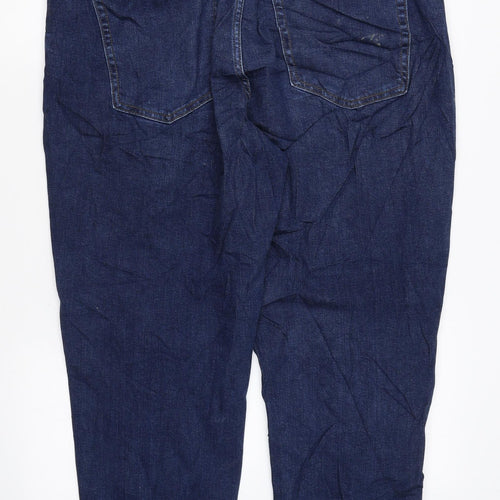 Marks and Spencer Womens Blue Cotton Mom Jeans Size 16 L26 in Regular Zip