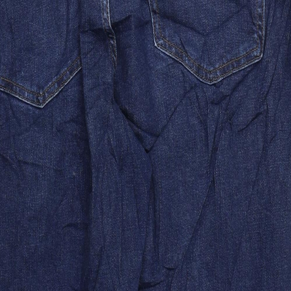 Marks and Spencer Womens Blue Cotton Mom Jeans Size 16 L26 in Regular Zip