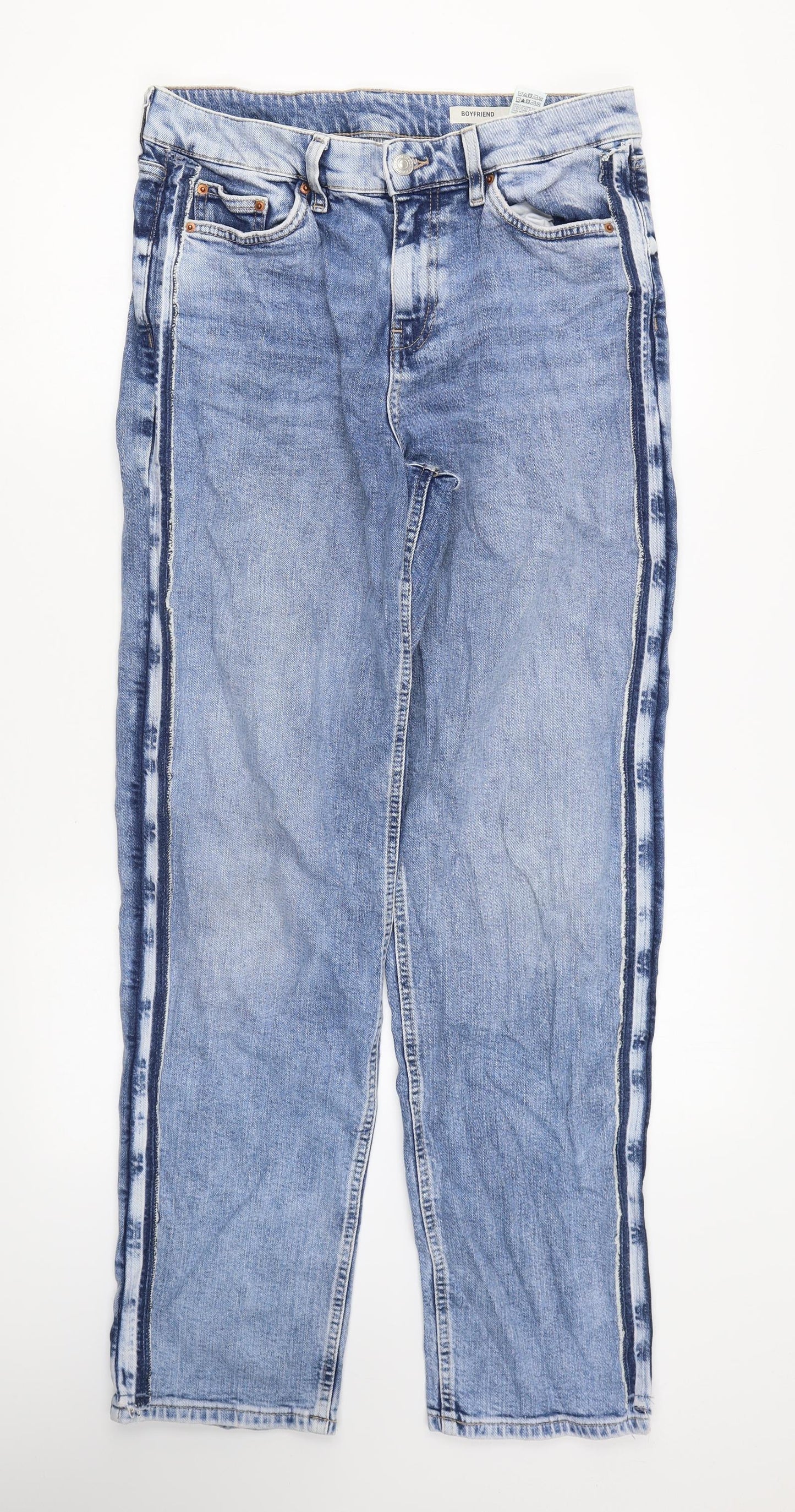 Marks and Spencer Womens Blue Cotton Boyfriend Jeans Size 12 L26 in Regular Zip
