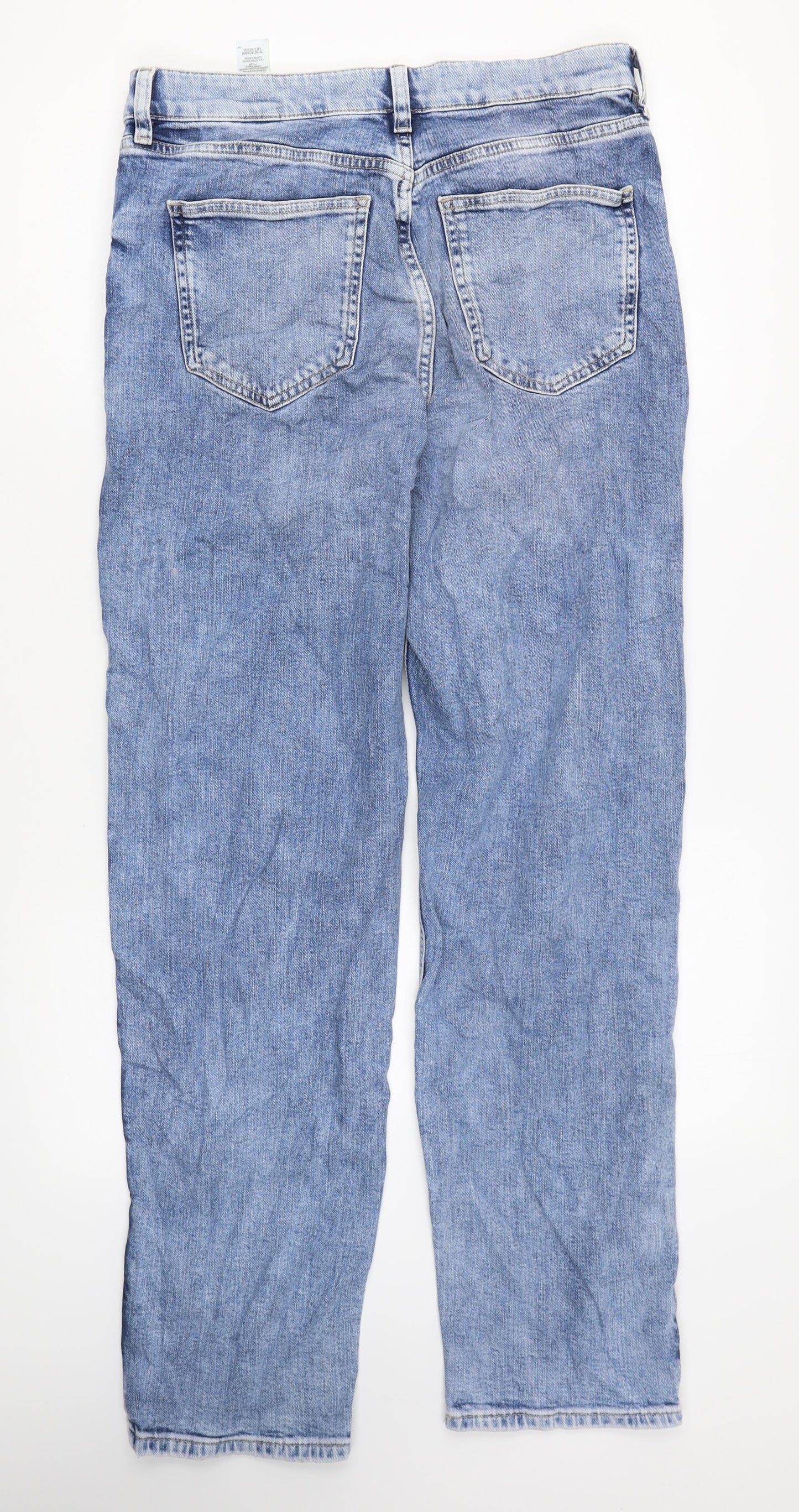 Marks and Spencer Womens Blue Cotton Boyfriend Jeans Size 12 L26 in Regular Zip