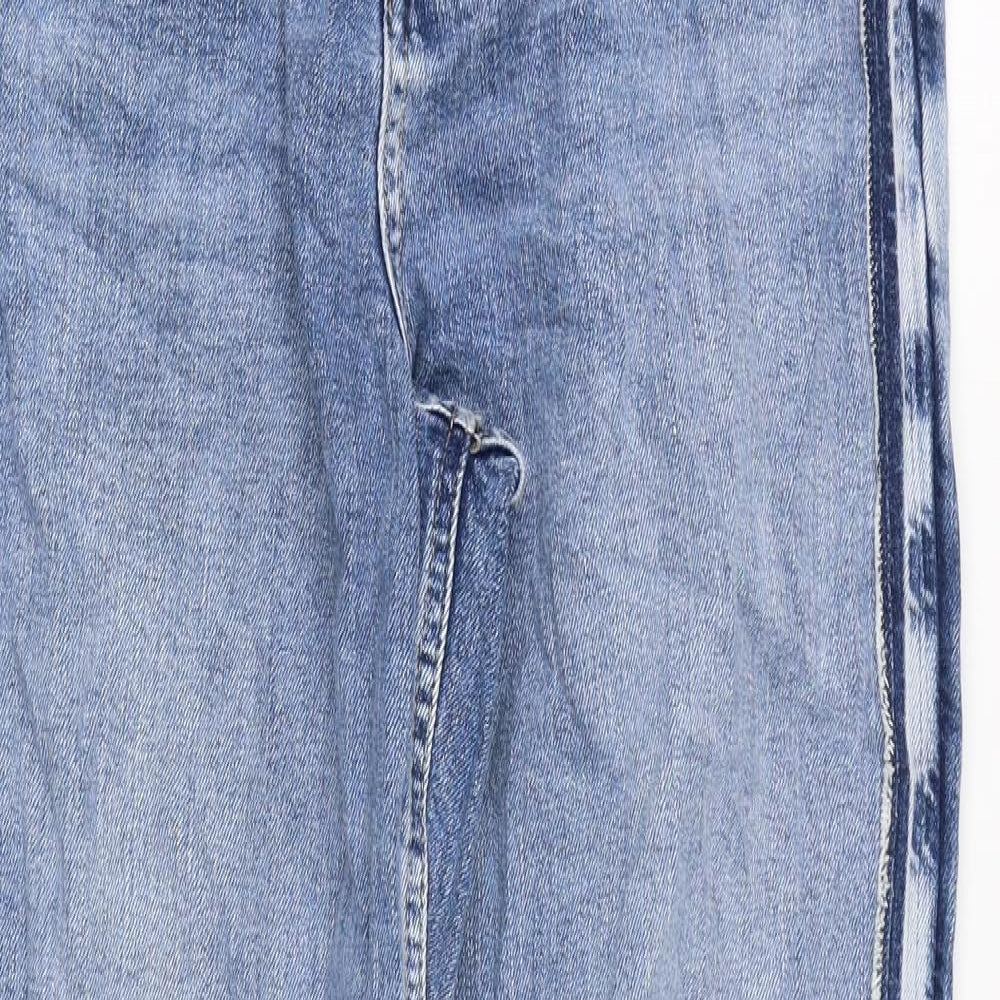 Marks and Spencer Womens Blue Cotton Boyfriend Jeans Size 12 L26 in Regular Zip