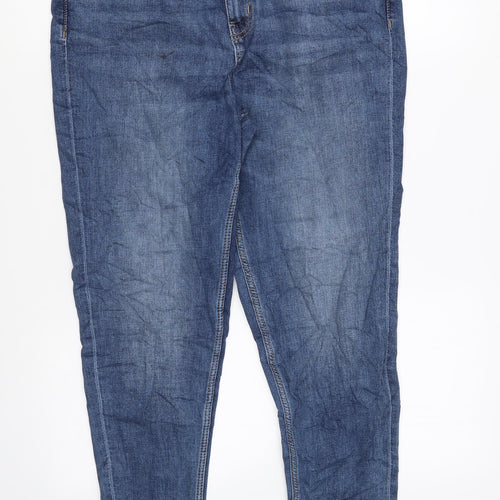 Marks and Spencer Womens Blue Cotton Skinny Jeans Size 16 L26 in Regular Zip