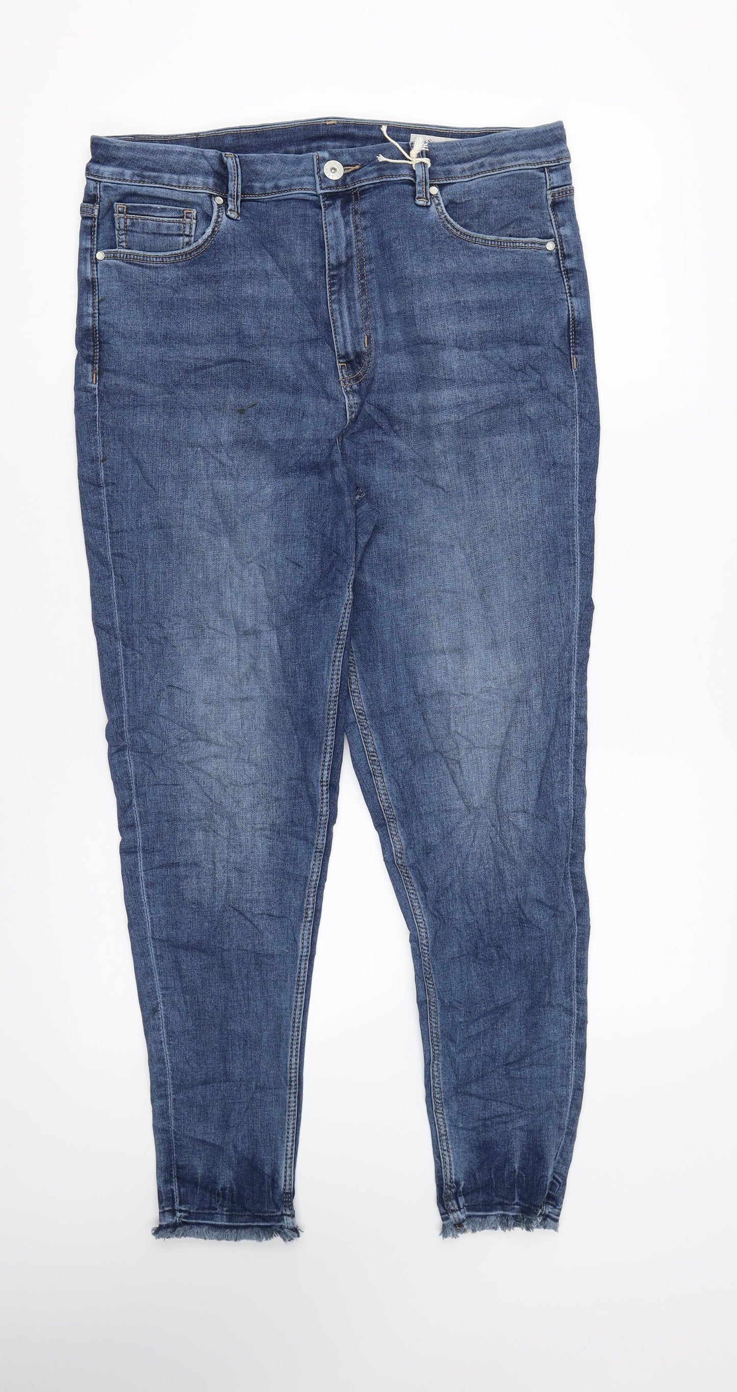Marks and Spencer Womens Blue Cotton Skinny Jeans Size 16 L26 in Regular Zip