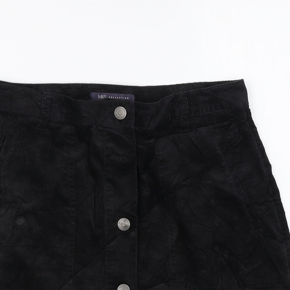 Marks and Spencer Womens Black Cotton Mini Skirt Size 10 Button