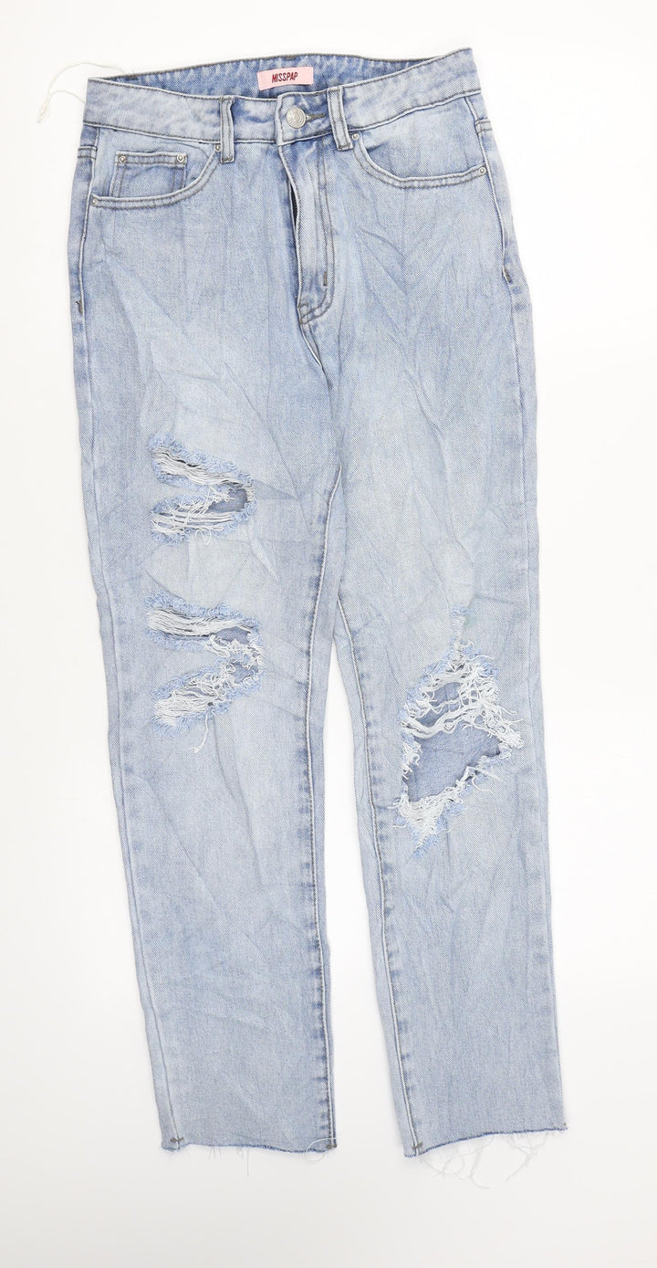 Misspap Womens Blue Cotton Straight Jeans Size 6 L25 in Regular Zip
