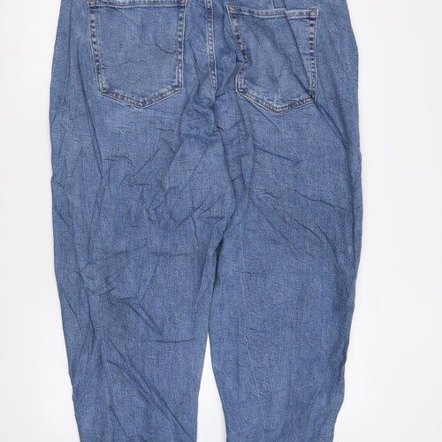 Marks and Spencer Womens Blue Cotton Mom Jeans Size 18 L29 in Regular Zip