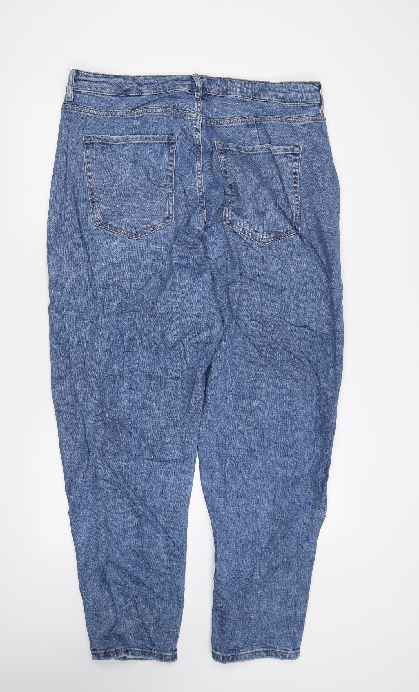 Marks and Spencer Womens Blue Cotton Mom Jeans Size 18 L29 in Regular Zip