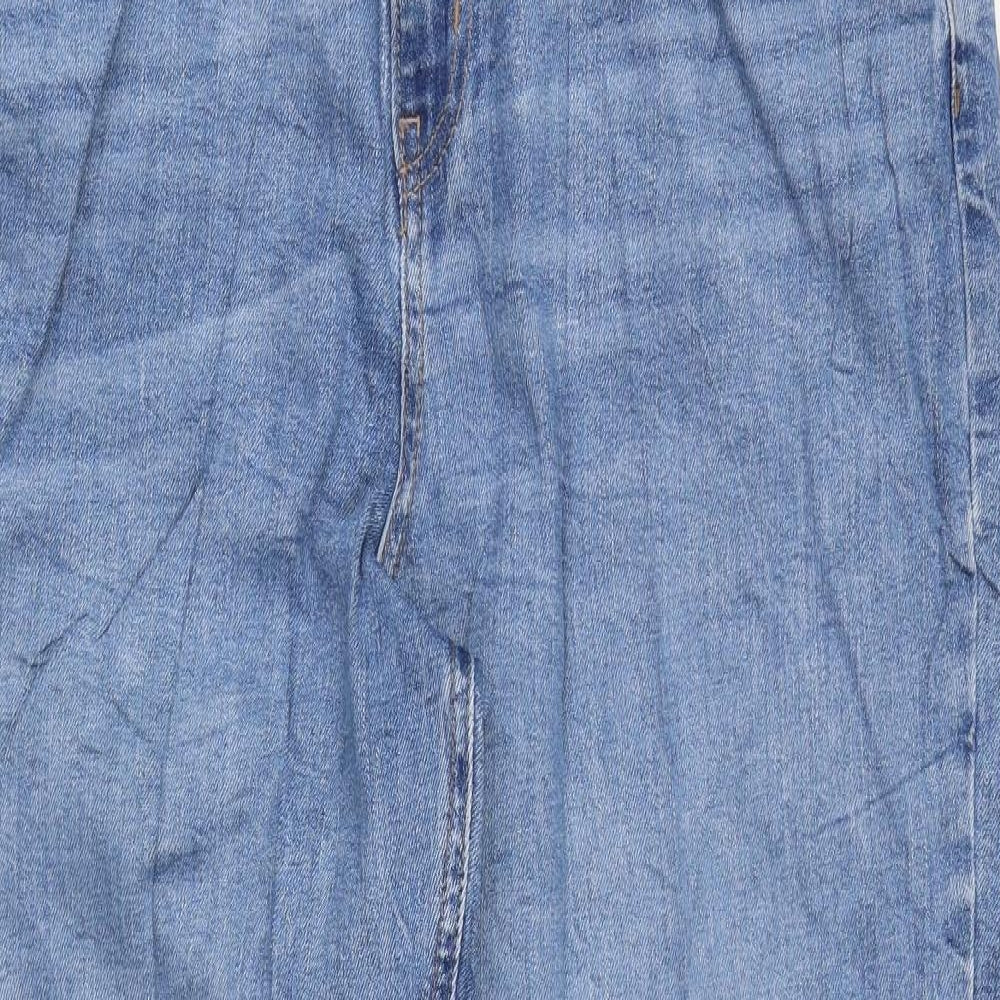 Marks and Spencer Womens Blue Cotton Mom Jeans Size 18 L29 in Regular Zip