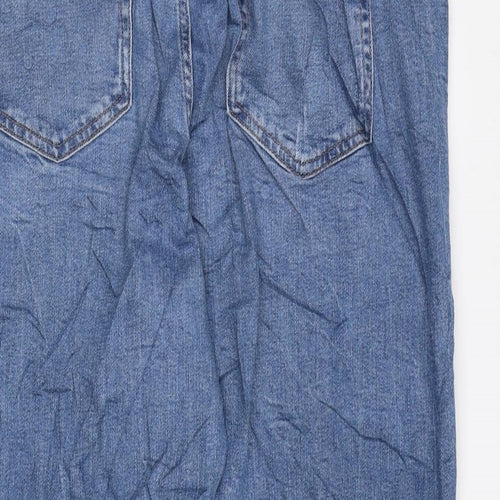 Marks and Spencer Womens Blue Cotton Mom Jeans Size 18 L29 in Regular Zip