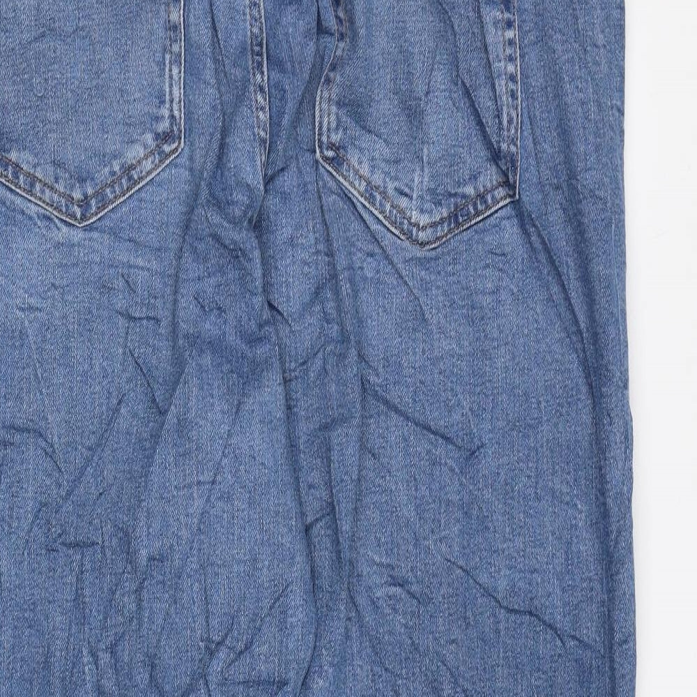 Marks and Spencer Womens Blue Cotton Mom Jeans Size 18 L29 in Regular Zip