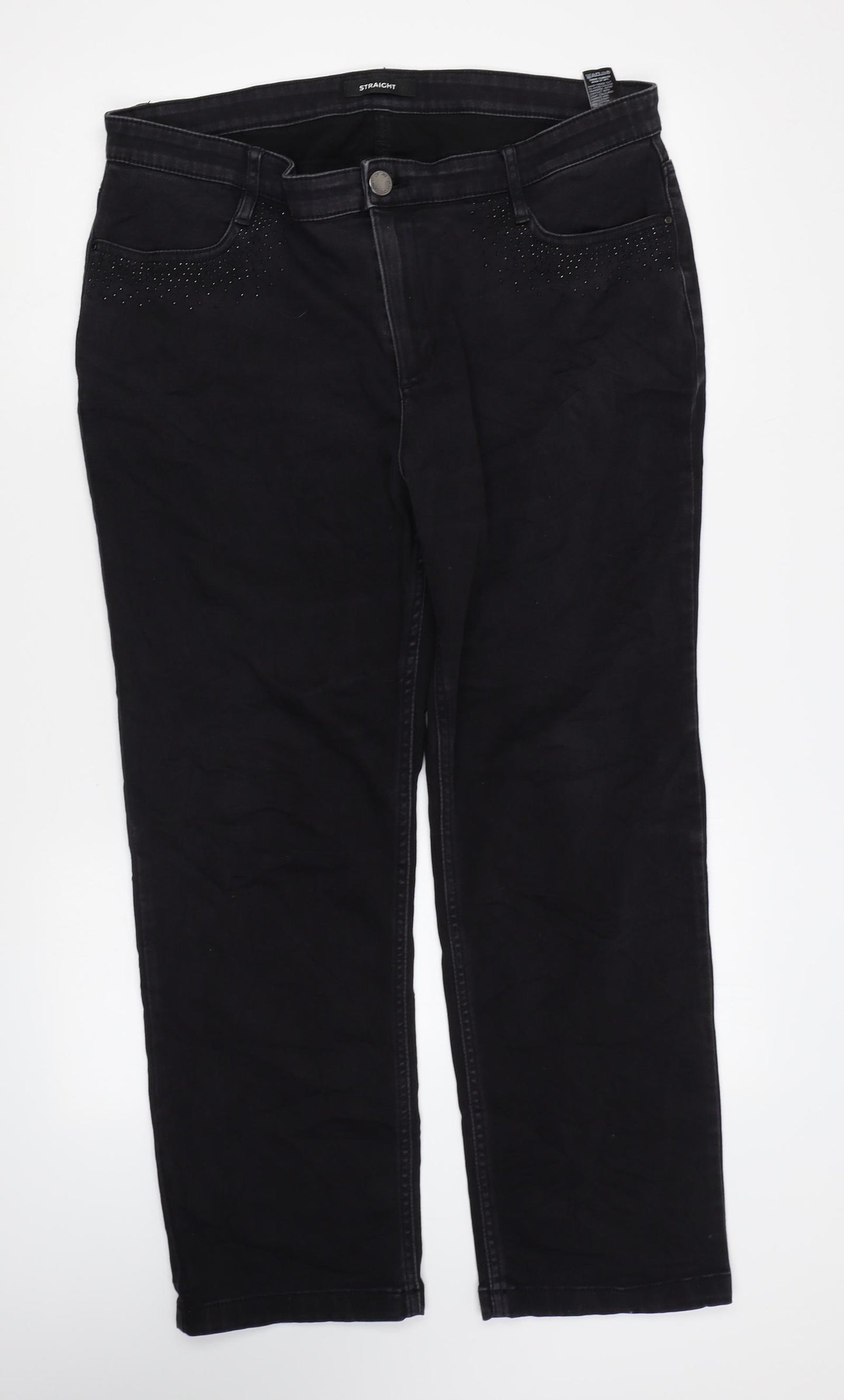 Marks and Spencer Womens Black Cotton Straight Jeans Size 18 L27 in Regular Zip