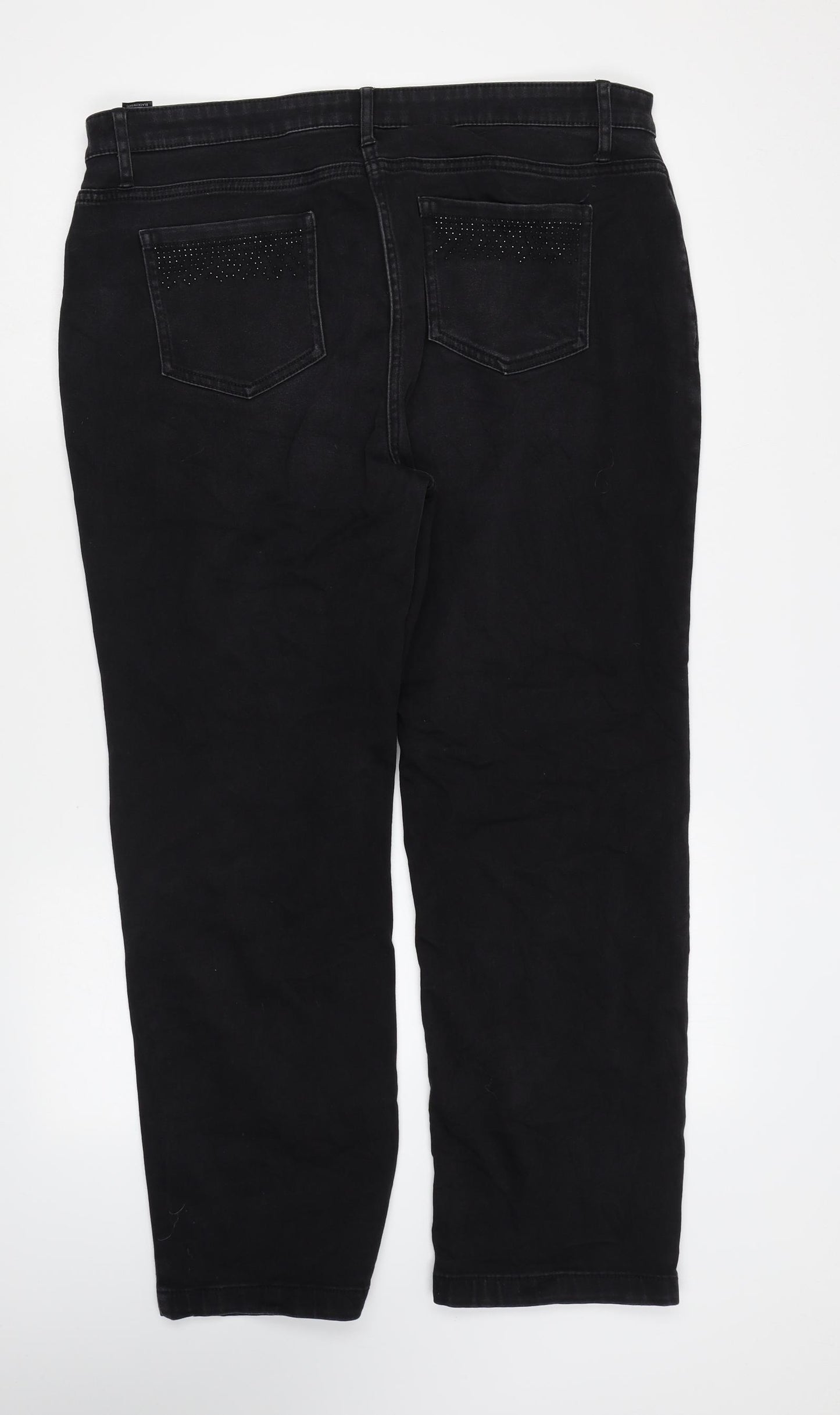 Marks and Spencer Womens Black Cotton Straight Jeans Size 18 L27 in Regular Zip