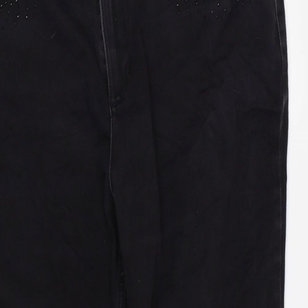 Marks and Spencer Womens Black Cotton Straight Jeans Size 18 L27 in Regular Zip