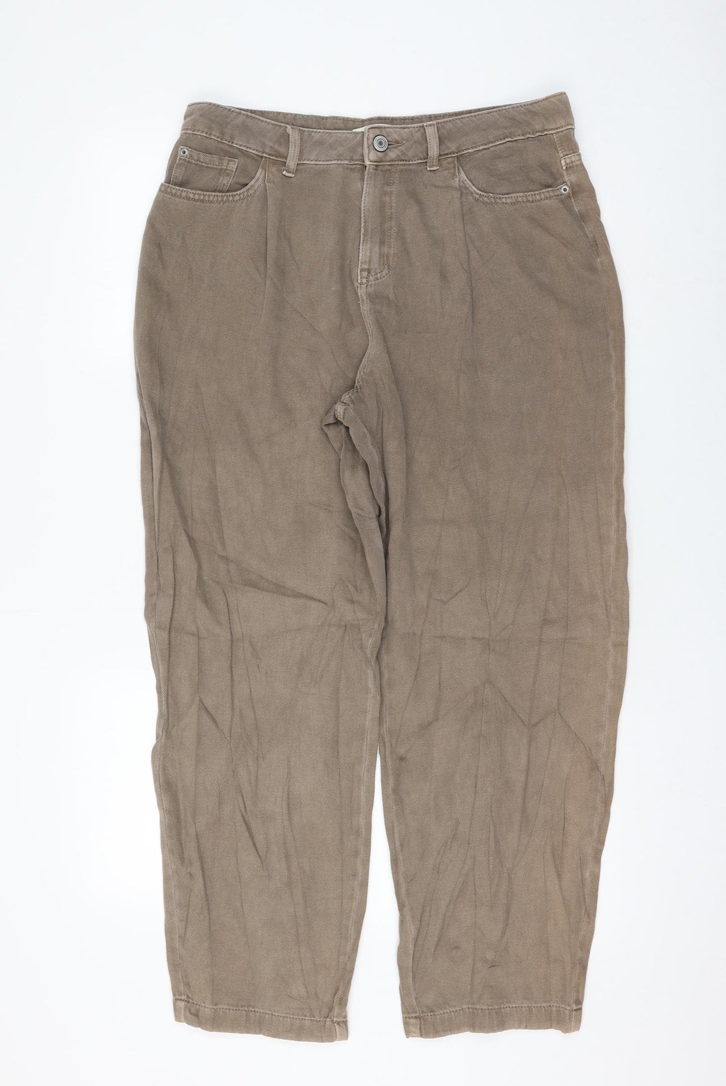 Marks and Spencer Womens Brown Cotton Straight Jeans Size 14 L27 in Regular Zip