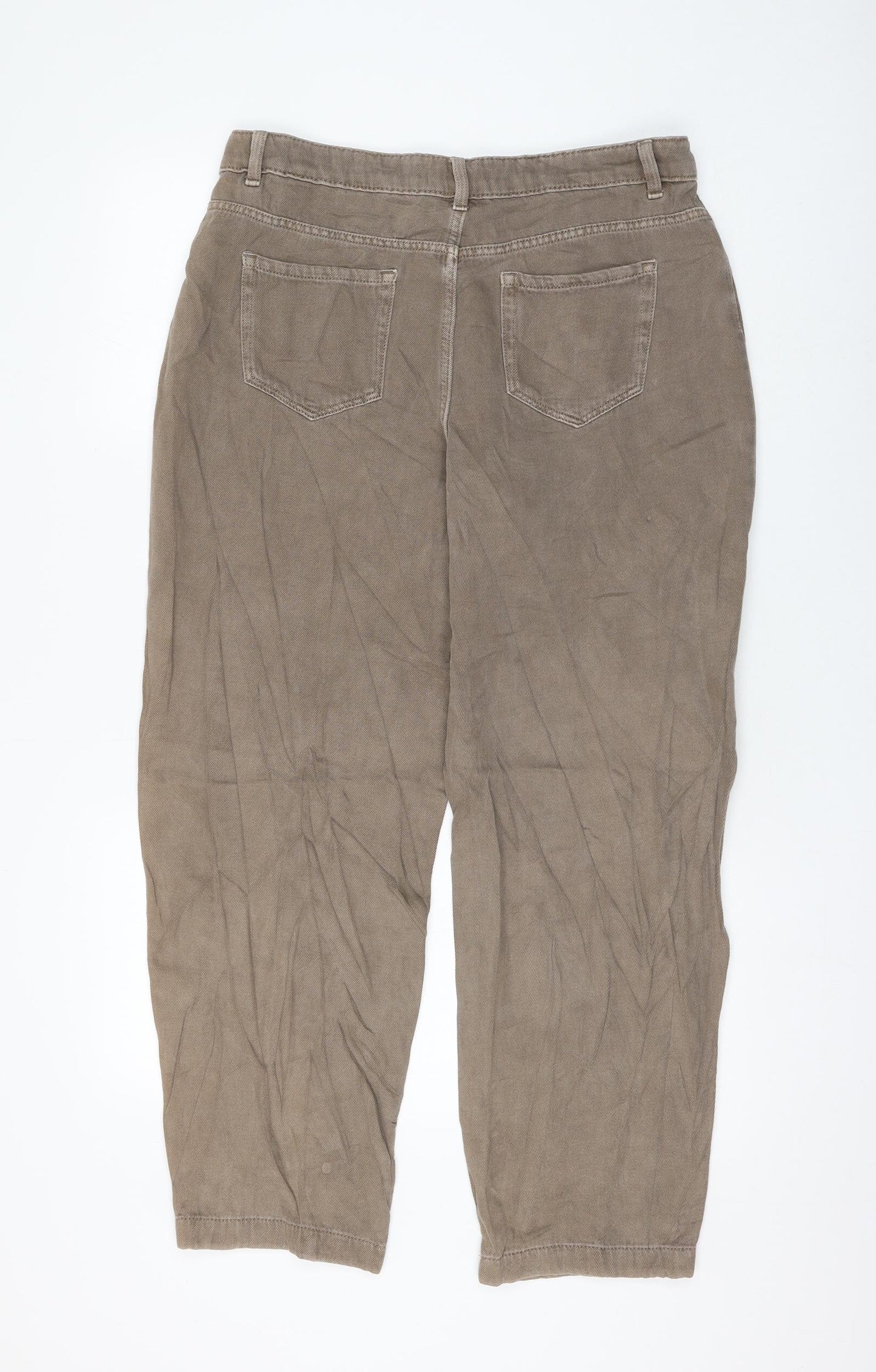 Marks and Spencer Womens Brown Cotton Straight Jeans Size 14 L27 in Regular Zip