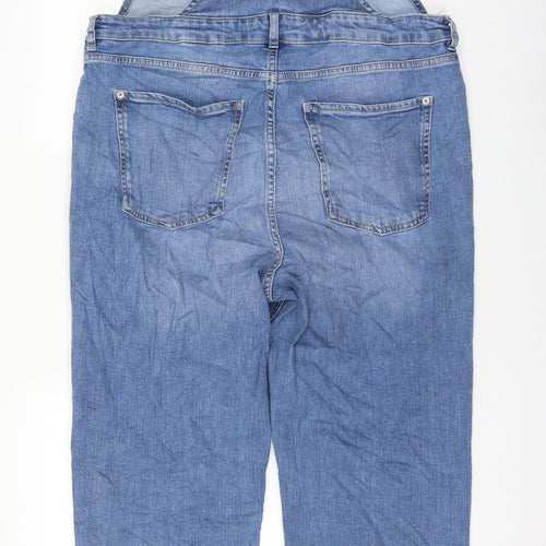 Marks and Spencer Womens Blue Cotton Dungaree One-Piece Size 16 L30 in Button