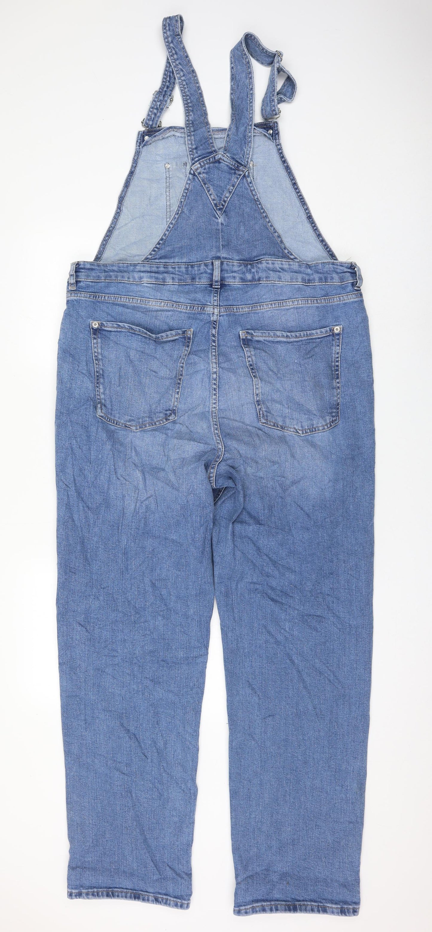 Marks and Spencer Womens Blue Cotton Dungaree One-Piece Size 16 L30 in Button