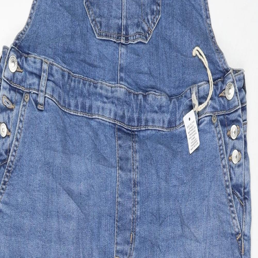 Marks and Spencer Womens Blue Cotton Dungaree One-Piece Size 16 L30 in Button