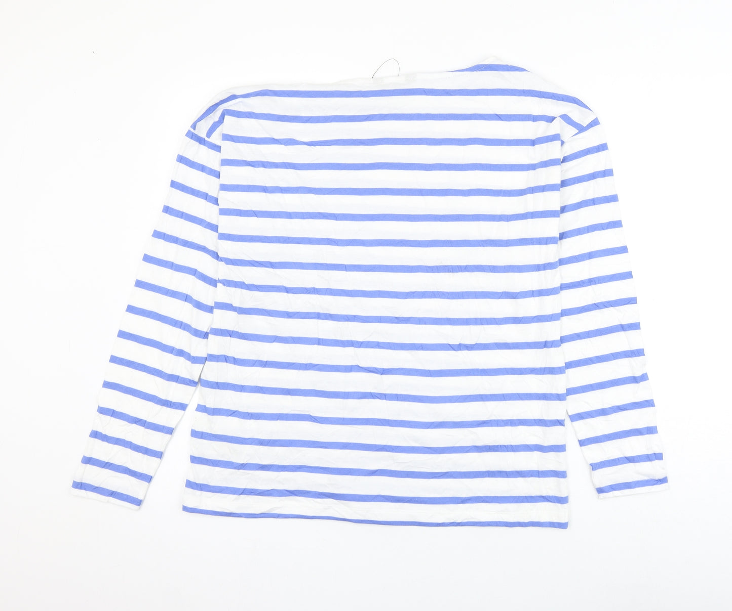 Marks and Spencer Womens White Striped Cotton Basic T-Shirt Size 12 Round Neck