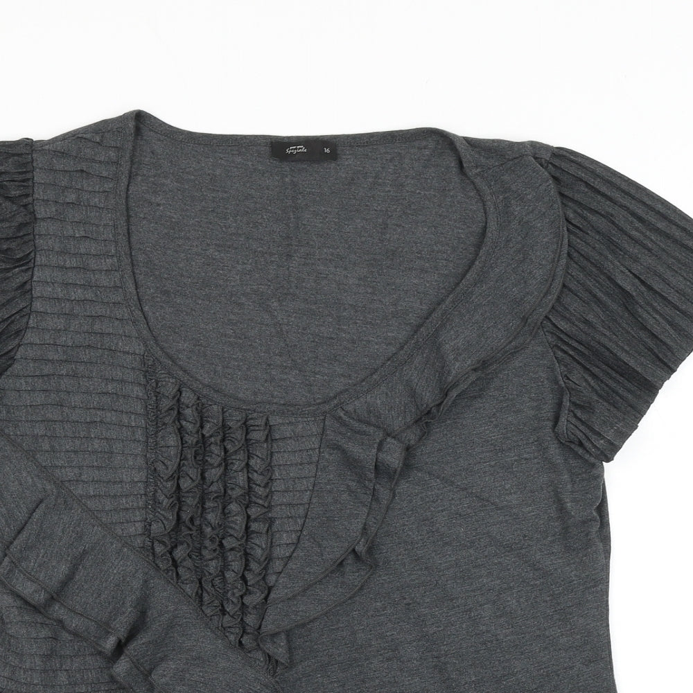 Marks and Spencer Womens Grey Viscose Basic Blouse Size 16 Scoop Neck