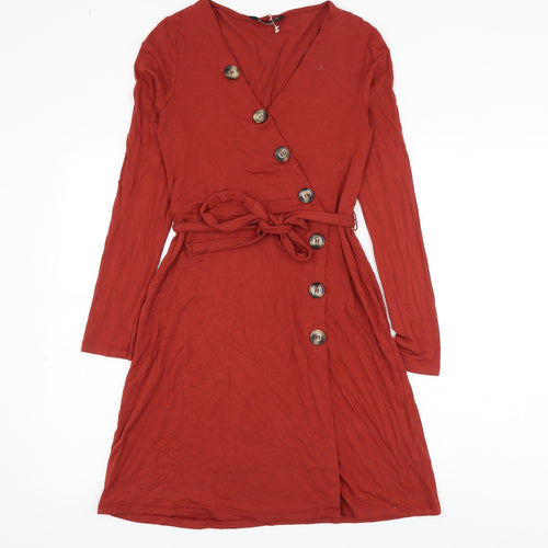 F&F Womens Red Viscose A-Line Size 8 V-Neck Pullover
