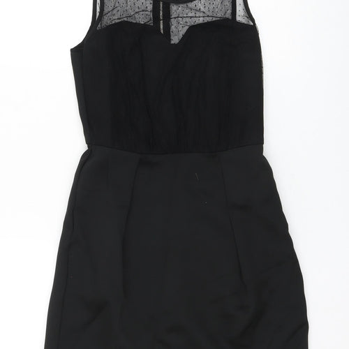New Look Womens Black Polka Dot Polyester A-Line Size 10 Round Neck Zip