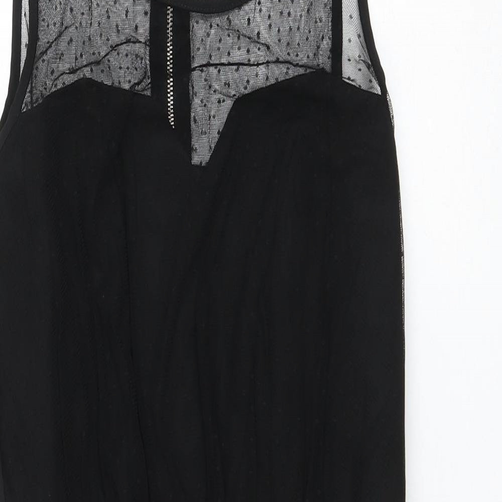 New Look Womens Black Polka Dot Polyester A-Line Size 10 Round Neck Zip