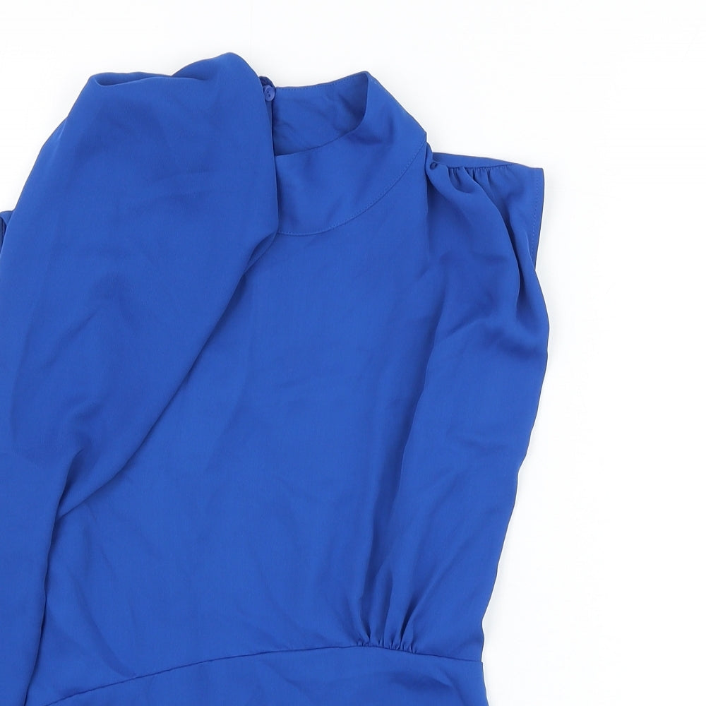 Zara Womens Blue Polyester Basic Blouse Size XS Mock Neck