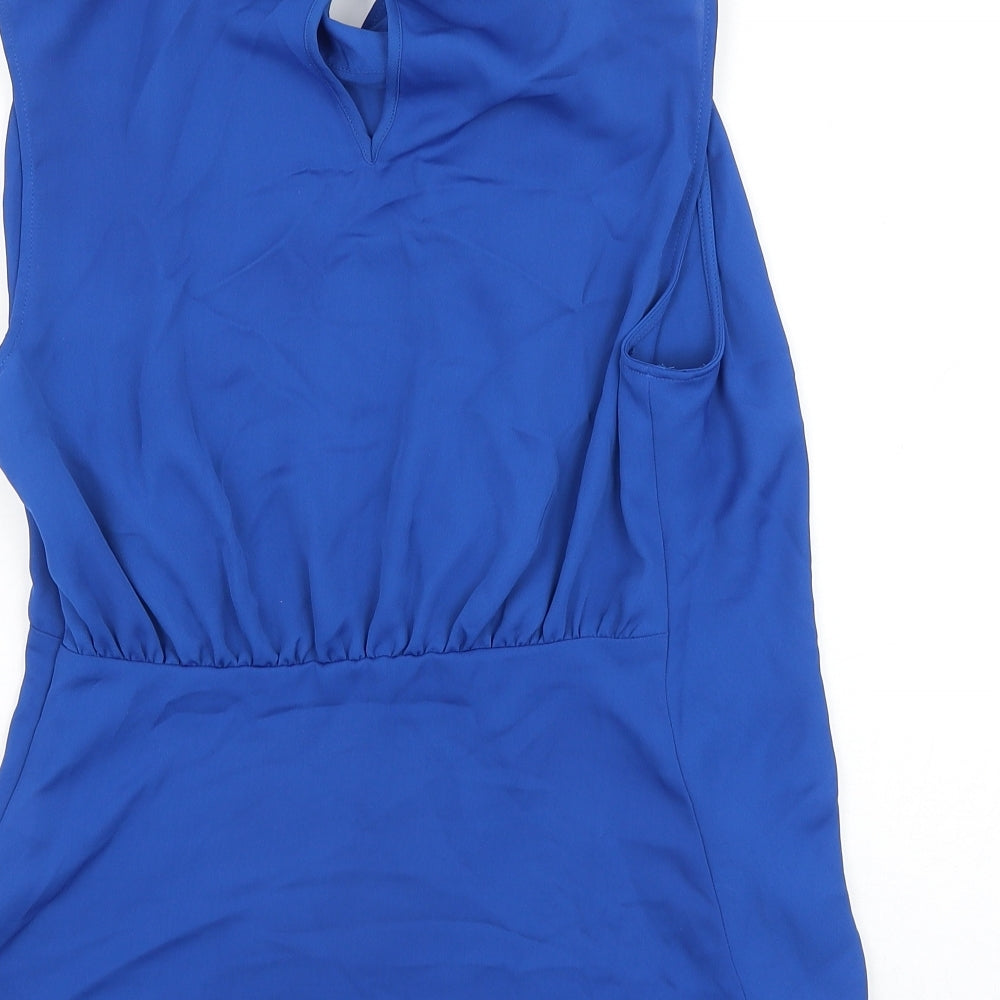 Zara Womens Blue Polyester Basic Blouse Size XS Mock Neck