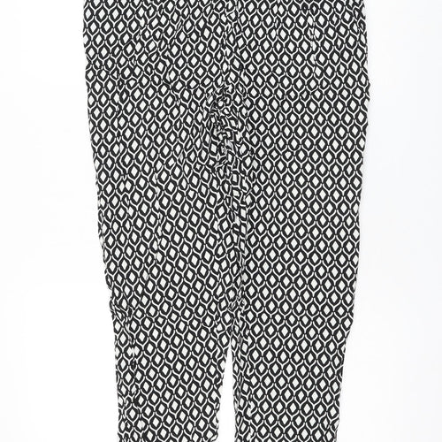 H&M Womens Black Geometric Viscose Trousers Size 12 L26 in Regular