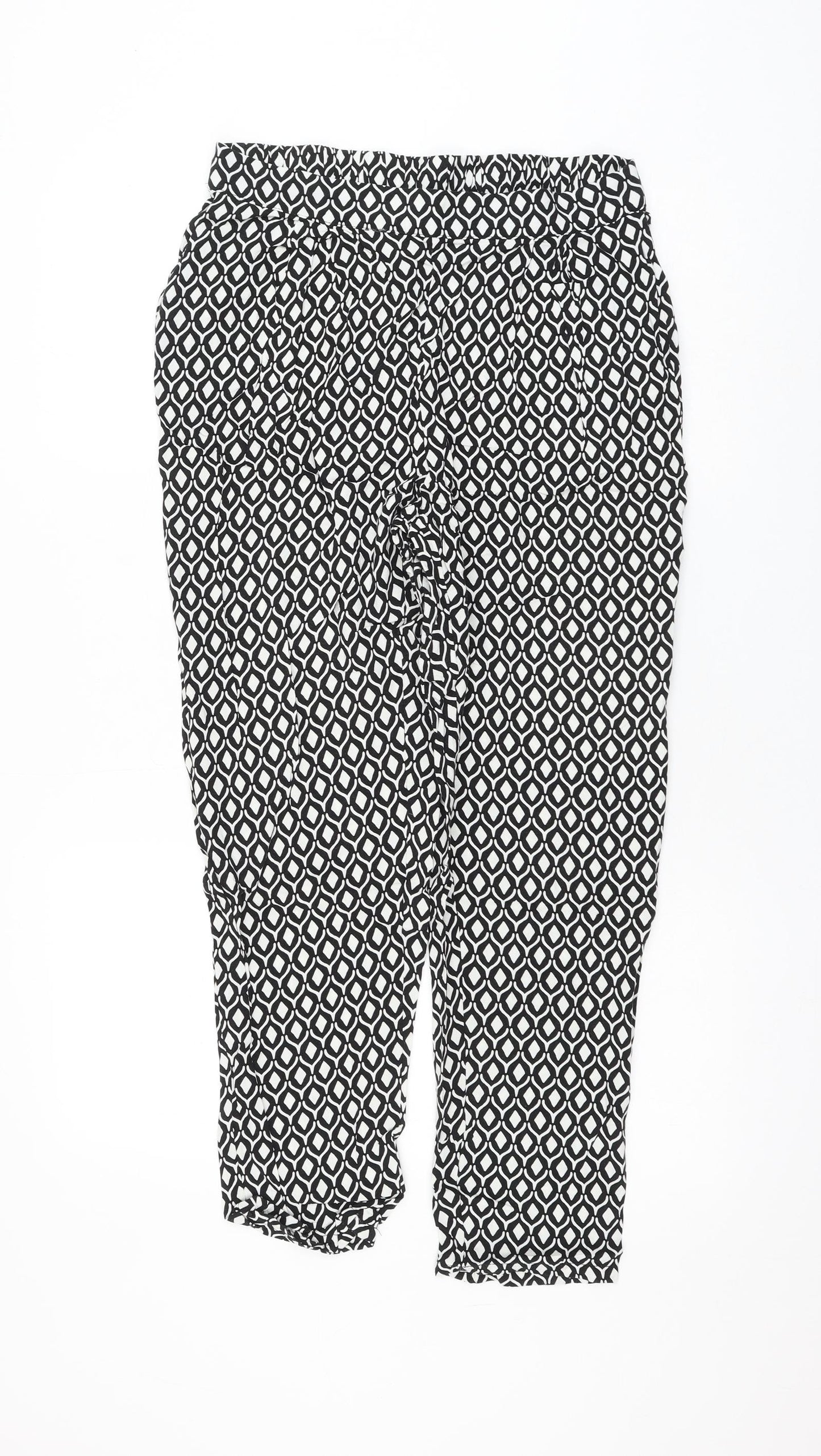 H&M Womens Black Geometric Viscose Trousers Size 12 L26 in Regular