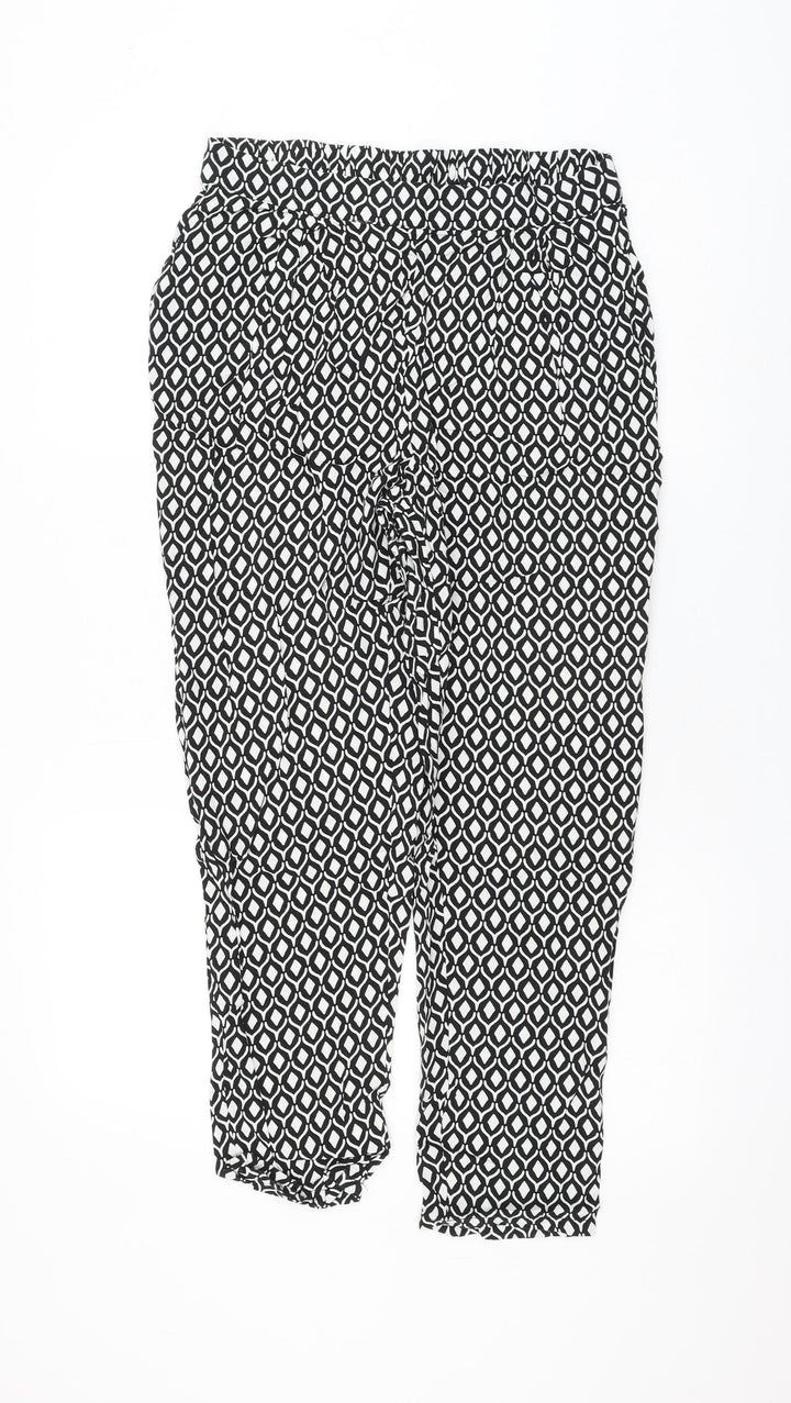 H&M Womens Black Geometric Viscose Trousers Size 12 L26 in Regular